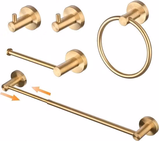 Set di asciugamani per la doccia - 5 pezzi - attacco per asciugamani - anello per asciugamani - supporto per carta igienica - ganci per asciugamani x 2 - finitura dorata - acciaio inossidabile - supporto per asciugamani per parete