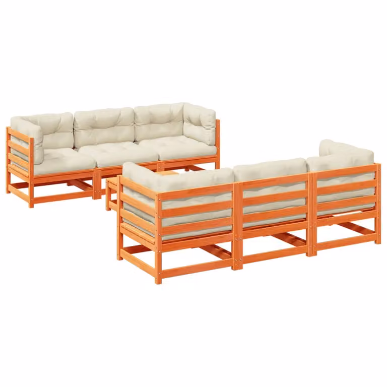 Set Divani Giardino 7 pz con Cuscini Marrone Cera Massello Pino