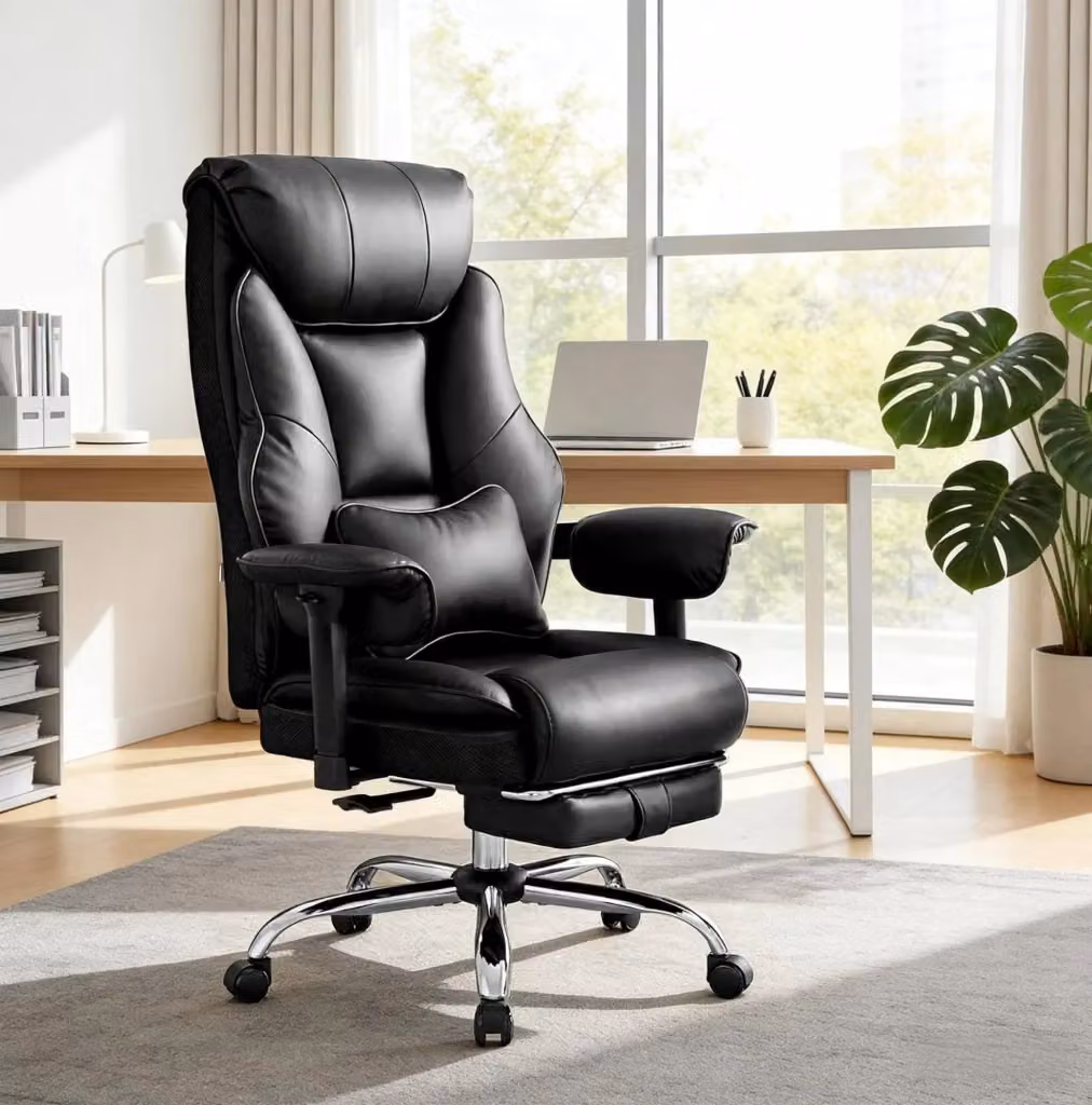 Sedia da ufficio ergonomica moderna in ecopelle nera con poggiatesta, braccioli e seduta regolabile in altezza, girevole a 360 gradi per casa e ufficio – 2
