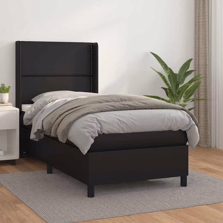 Giroletto a molle con materasso vidaXL in similpelle nera, L/P/H: 90 x 200 x 45 cm