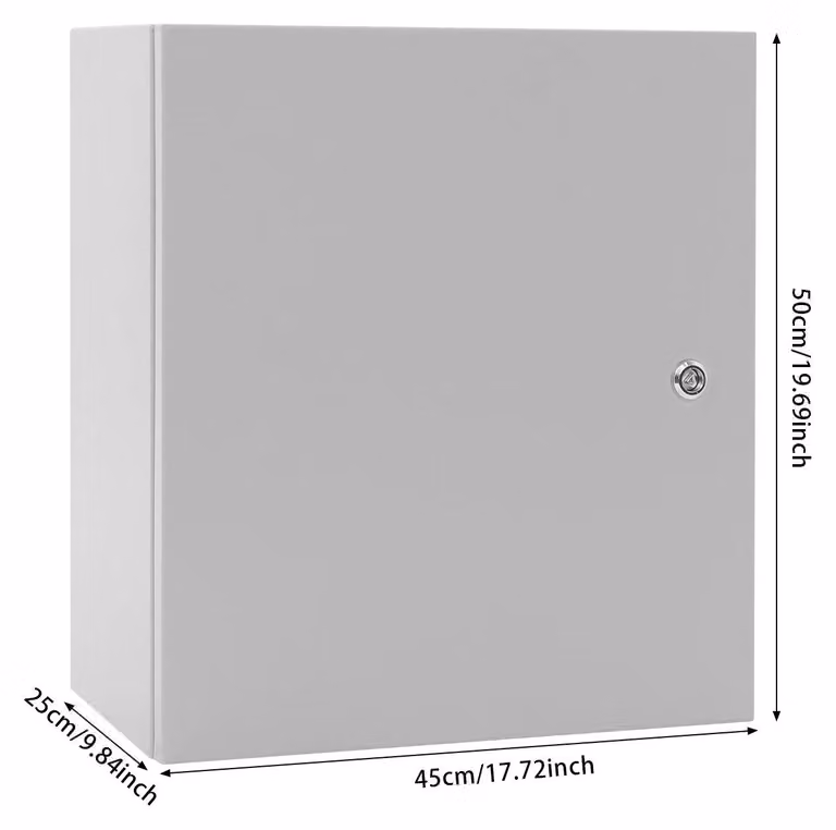 Quadro elettrico da esterno - Scatola di derivazione a parete 45x50x25 cm - Involucro in metallo - Grado di protezione IP65 - Chiudibile a chiave - Resistenza agli urti IK08 - Per uso interno ed esterno