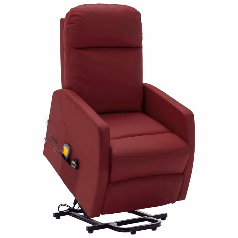 Poltrona massaggiante con ausilio stand-up in Pelle finta rosso vino