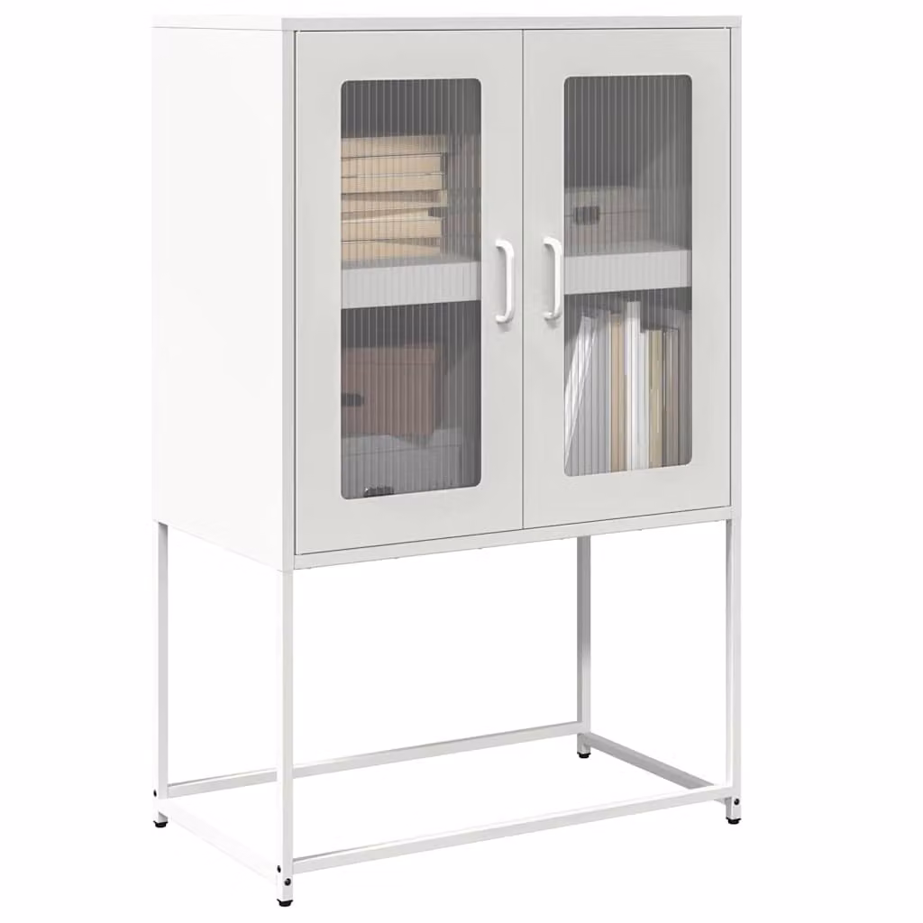 Credenza moderna vidaXL in metallo bianca con ante in vetro e ripiani interni, L/P/H: 68 x 39 x 107 cm
