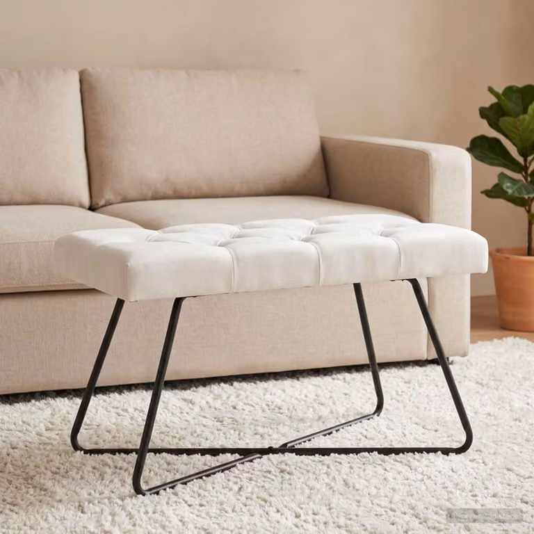 Panchina moderna con bottoni imbottiti vidaXL in tessuto bianco L: 80 cm, P: 40 cm, H: 46 cm