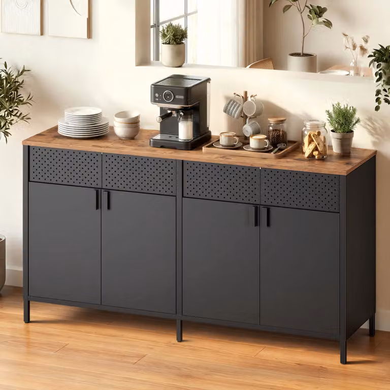 SONGMICS Armadio in metallo, con ripiani regolabili, 40 x 141 x 76 cm, nero-marrone