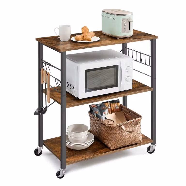 Scaffale da Cucina con Rotelle, Marrone Vintage + Nero / 80cm