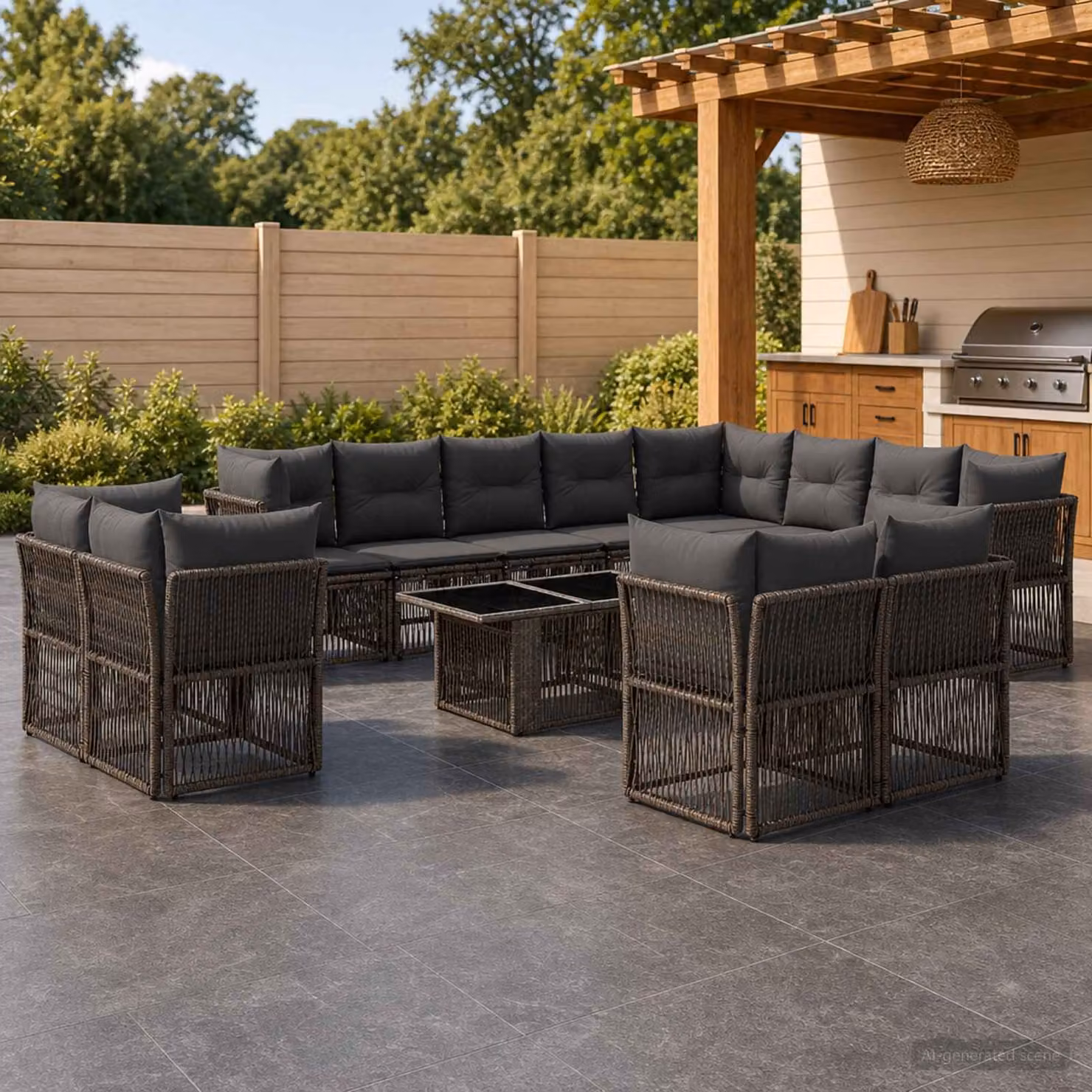 Set Divano da Giardino vidaXL 13 pz in Polyrattan Grigio con Tavolo in Vetro e Struttura in Metallo
