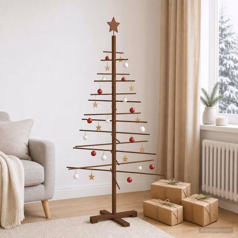 vidaXL Albero di Natale in legno 150 cm Bambù e legno di pino massello