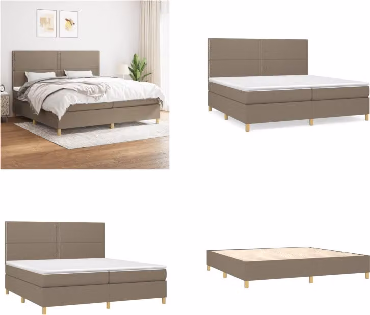 vidaXL Letto boxspring con materasso Taupe 200x200 cm in tessuto - Letto boxspring - Boxspringbetten - Bett - Schlafzimmermöbel