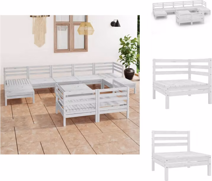 vidaXL set da salotto da giardino 10 pezzi in pino massiccio bianco - Set di mobili da giardino