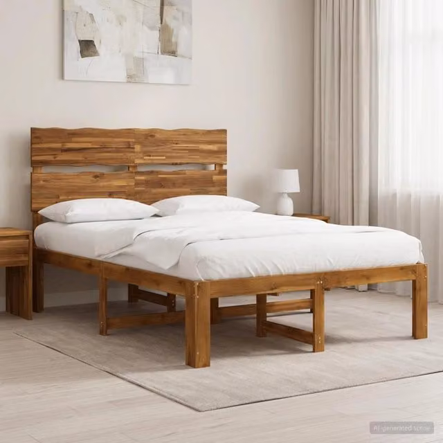 Letto matrimoniale con testiera ROSTOCK vidaXL in legno di acacia marrone L 140 x P 200 cm – 1