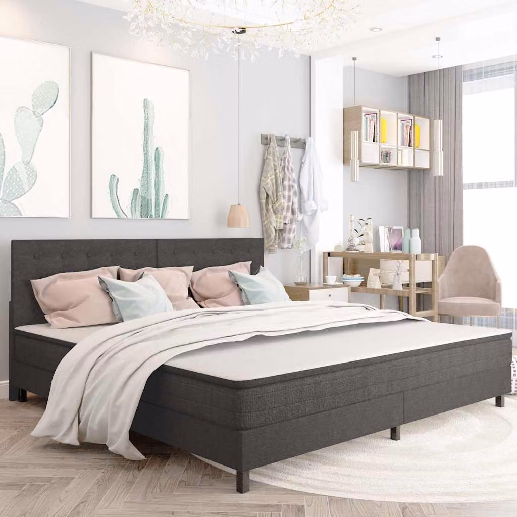 Letto a molle vidaXL in tessuto grigio con struttura imbottita 200x200 cm