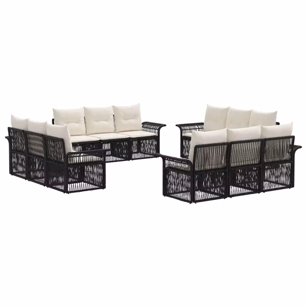 Set Divano da Giardino a Forma a U vidaXL Nero con Cuscini e Rivestimenti Rimovibili – 2