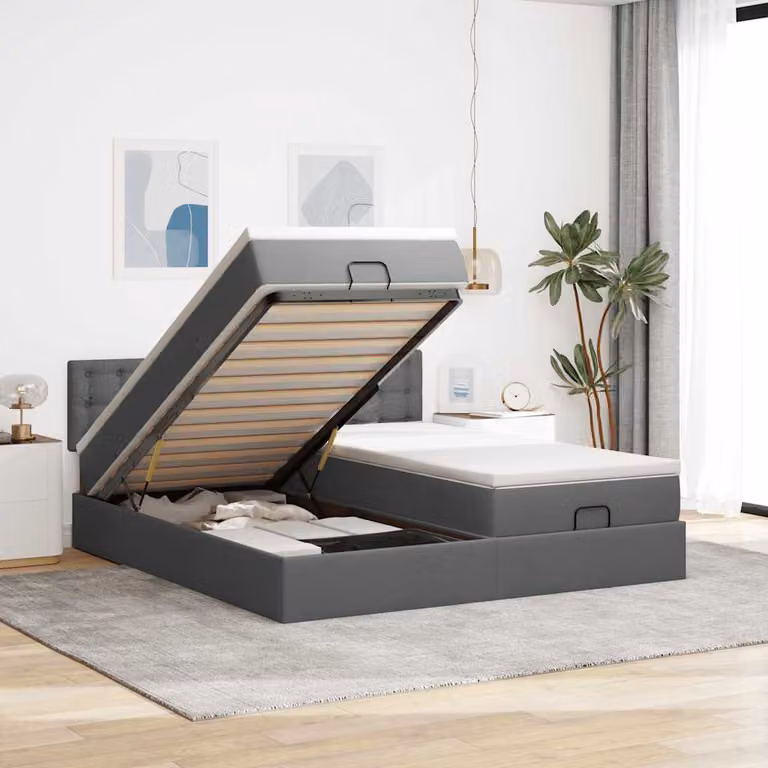 Struttura Letto Pouf con Materasso vidaXL in Tessuto con Contenitore a Sollevamento, L: 160 cm, P: 200 cm, H: 88 cm