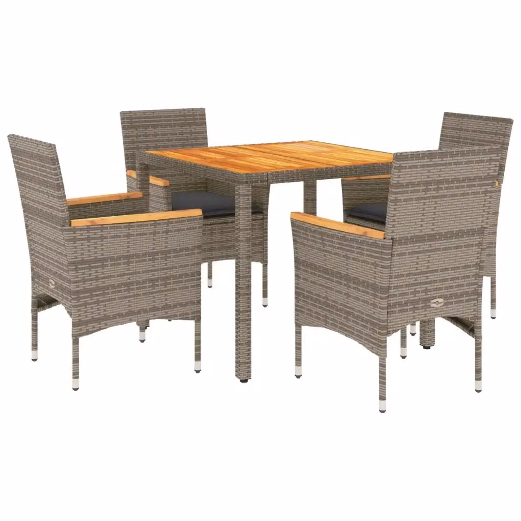 Set Pranzo da Giardino vidaXL in Polyrattan e Legno di Acacia con 5 Cuscini Grigio – 2
