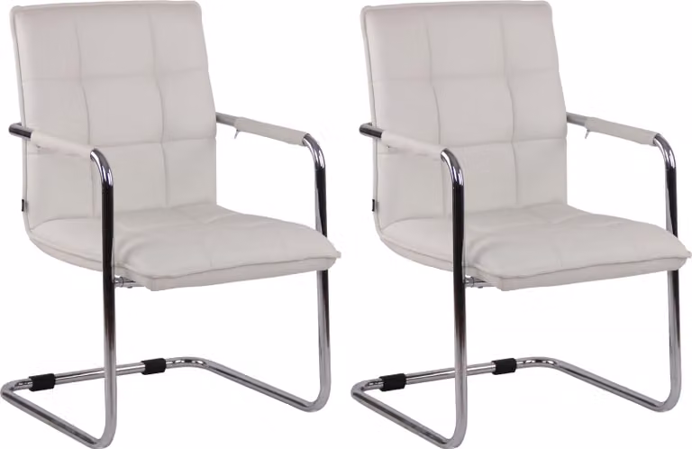 Set di 2 sedie CLP Gandia in ecopelle con braccioli, colore bianco, struttura cromata
