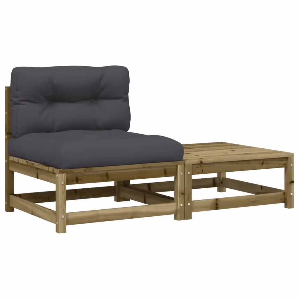 Divano da giardino vidaXL in legno di pino rustico con cuscini grigio antracite L: 140 cm, P: 70 cm, H: 67 cm – 2