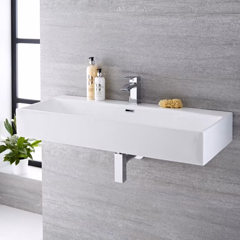 Lavabo Bagno Sospeso Rettangolare Bianco 145 x 1010mm - Sandford
