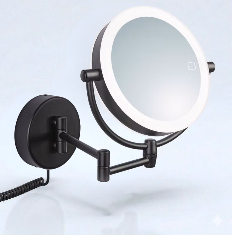 Specchio a parete con illuminazione a LED, dimmerabile, con ingrandimento 5x/10x, dotato di 36 LED, colore nero
