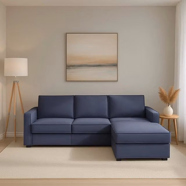 Divano con penisola Ametrino TALAMO ITALIA, modello moderno a L con coperture sfoderabili, colore blu, L/P/H: 280 x 95 x 90 cm – 1