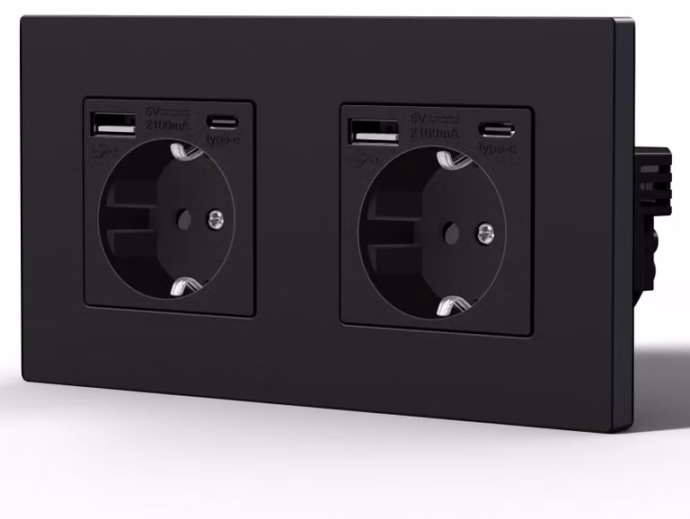 Prese multiple con USB e tipo C, 2 prese USB-C, colore nero