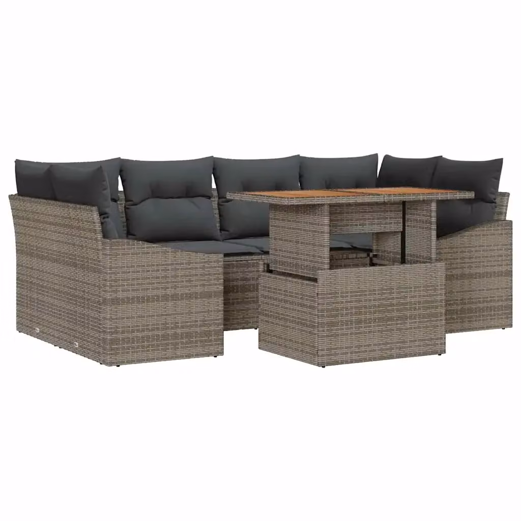 Set Divano da Giardino a L vidaXL in Polyrattan Grigio con 7 Pezzi e Cuscini Inclusi – 2
