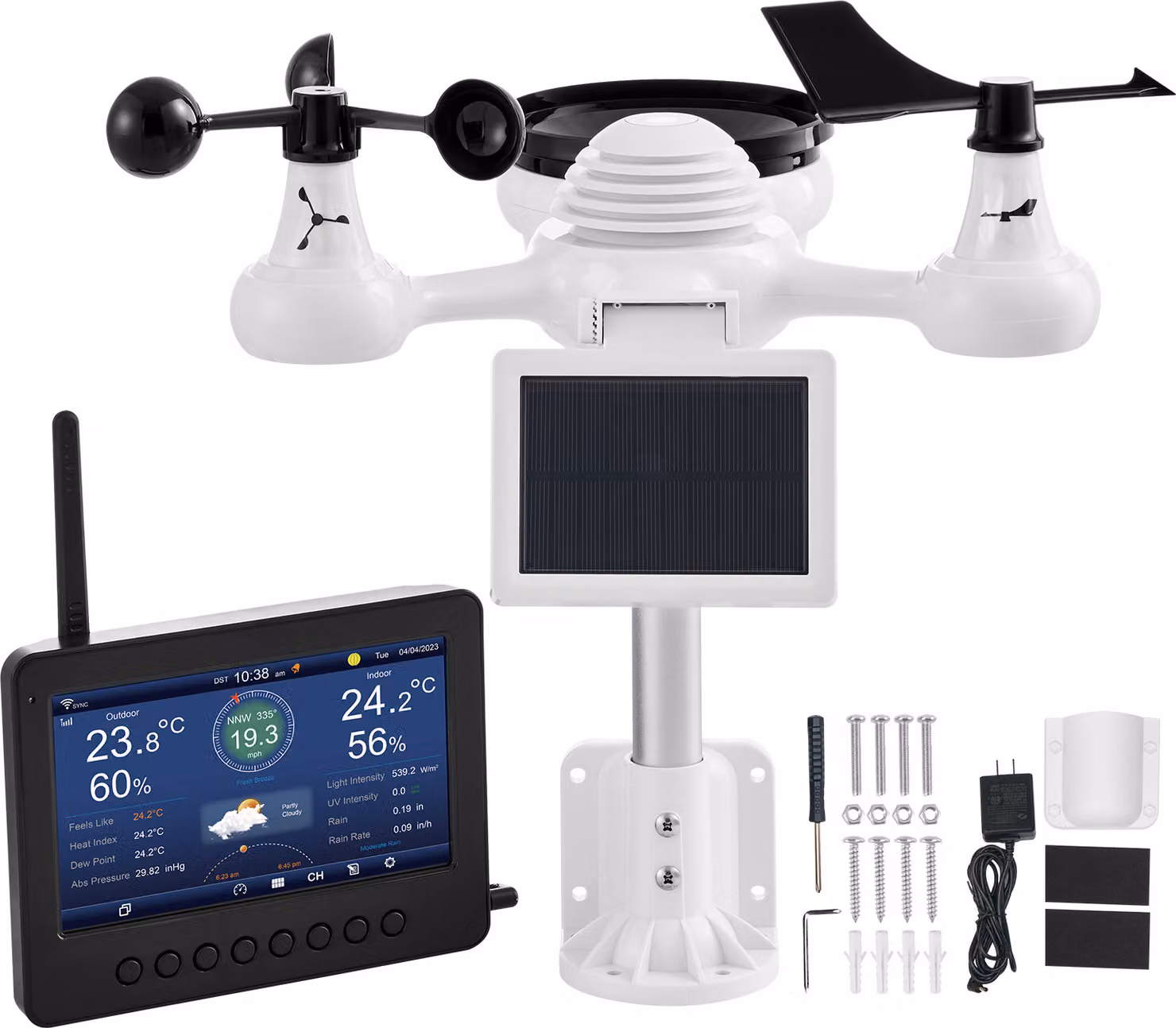Stazione meteorologica Wi-Fi 7-in-1 SucceBuy, display a colori TFT da 7 pollici, senza fili con sensore a energia solare. Monitora la temperatura e l'umidità all'interno e all'esterno.