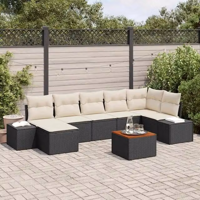 Set Divano da Giardino 8 pz Nero e bianco 3356654