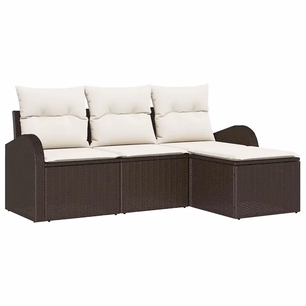 Set di divani da giardino a L vidaXL con pouf, colore marrone e bianco, struttura in metallo e rattan resistente ai raggi UV – 2