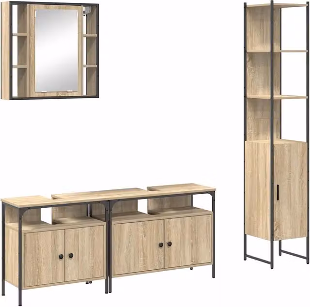Set di mobili per il Bagno | Armadio da bagno con lo scaffale 4 pz Rovere Sonoma