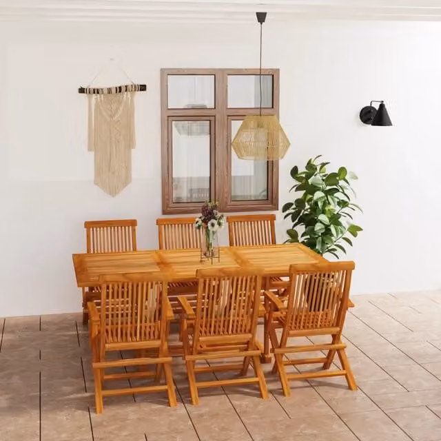 Set da pranzo da giardino vidaXL in legno di teak marrone con tavolo estensibile e 7 sedie