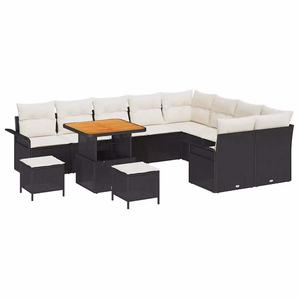 Set Divano da Giardino a Forma di U vidaXL con Cuscini, Tavolino e Pouf, Colore Nero e Beige – 2
