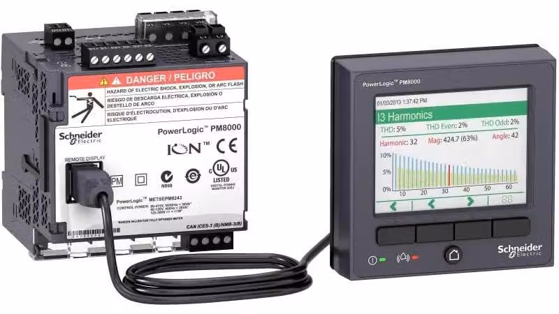Schneider Electric Misuratore universale ION, PowerLogic PM8114, Essential, montaggio su guida DIN con display, 64 MB, 128 campioni/periodo, DC METSEPM8114