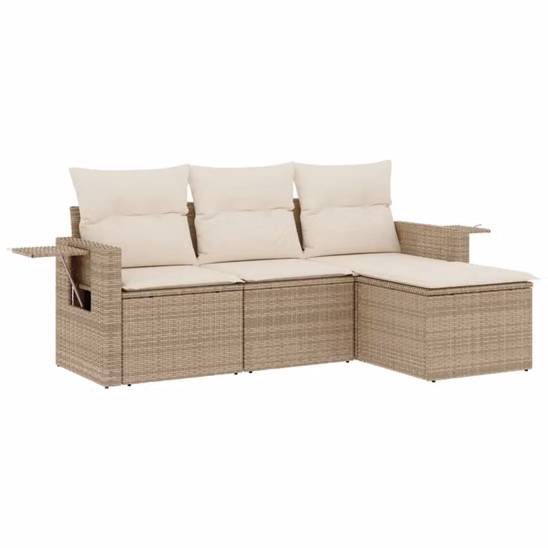 Set Divano da Giardino 4 pz con Cuscini Beige in Polyrattan