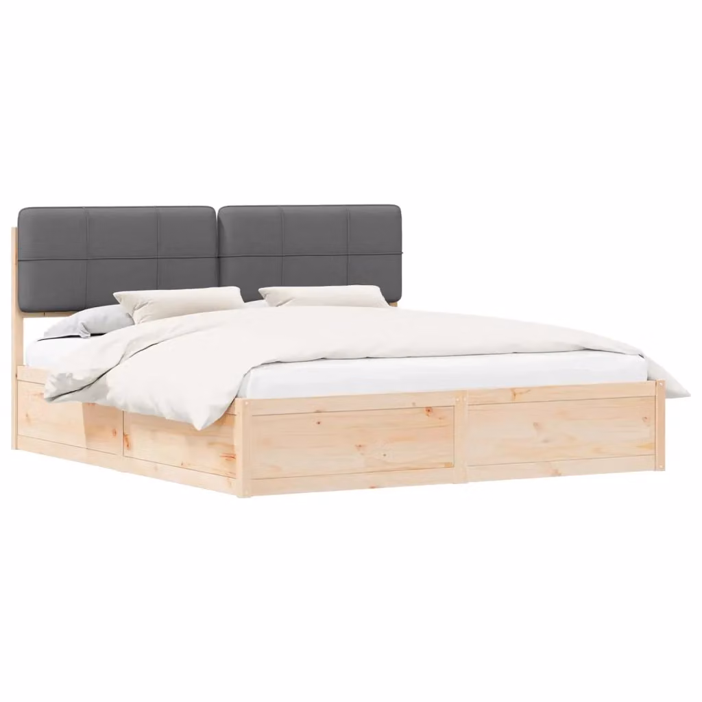 Letto con testiera rivestita vidaXL in legno di pino e tessuto grigio 200 x 200 cm – 2