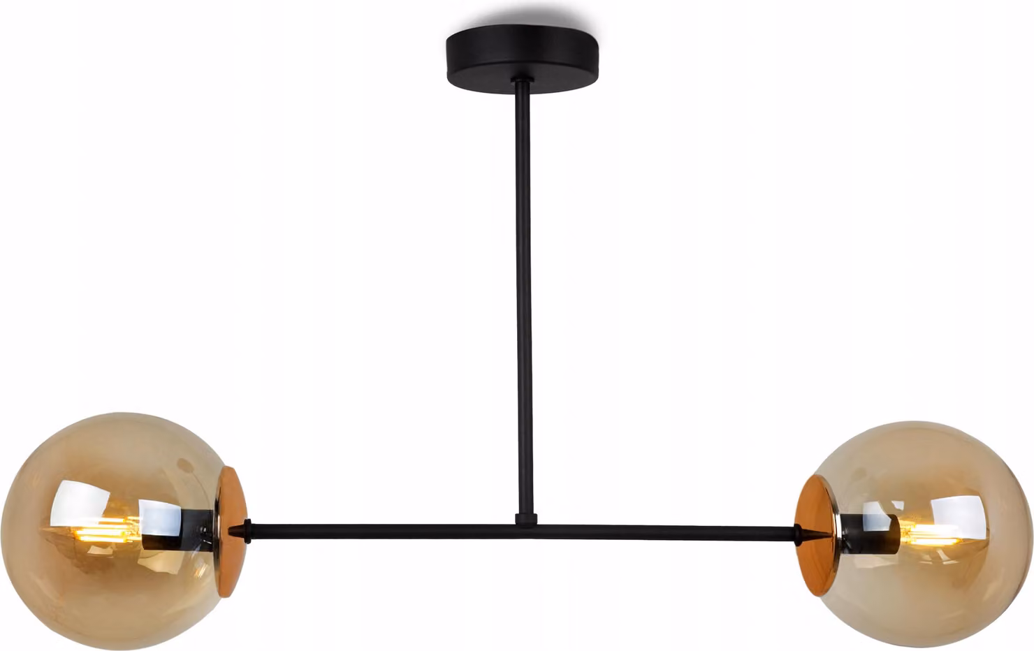 Light-Home Tuluza - Lampada a sospensione in metallo e vetro - E27 - 2 lampadine - Vetro rame - Nero e oro