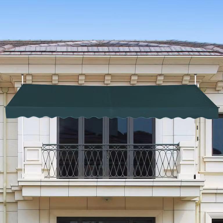Tenda da sole retrattile e telescopica Costway in alluminio e poliestere, impermeabile e resistente ai raggi UV, colore Verde, L: 395 cm, H: 120 cm