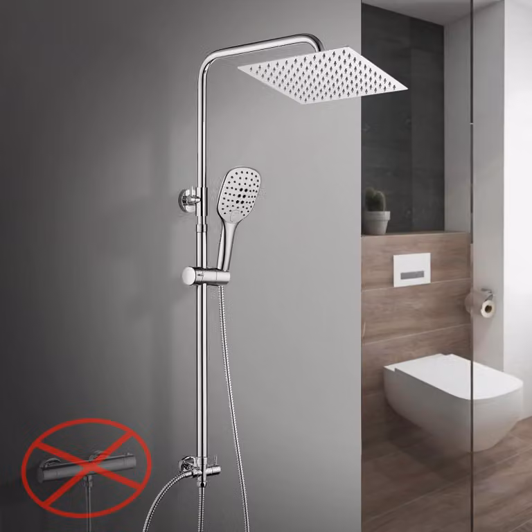 Set doccia in acciaio inossidabile, composto da: soffione a pioggia da 20x20 cm, doccetta manuale e sistema doccia per bagno