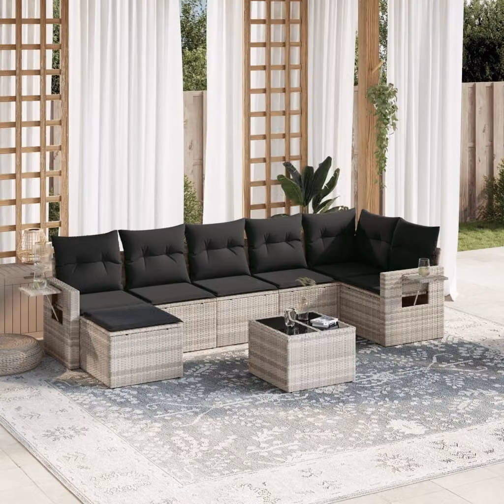 Maison Exclusive - Set da giardino 8 pezzi con cuscini Grigio chiaro Polyrattan