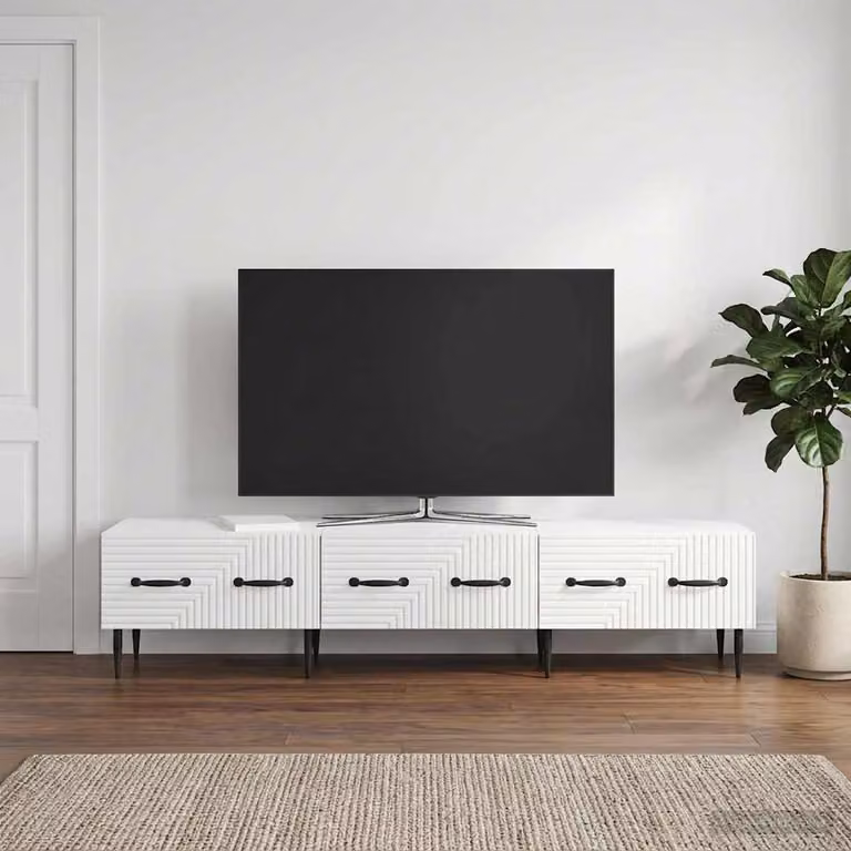 Mobile TV vidaXL Bianco Lucido in Legno MDF per Soggiorno L: 147 cm, P: 34,5 cm, H: 30 cm