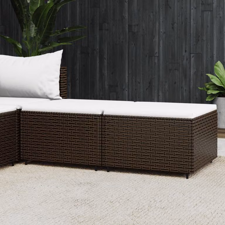 Set di 2 poggiapiedi da giardino vidaXL in polyrattan marrone con cuscini bianchi