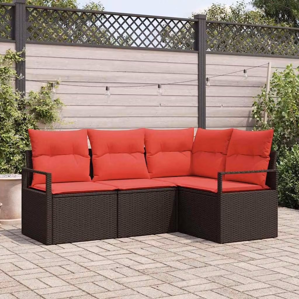 Maison Exclusive - Set di divani da giardino, 4 pezzi, color marrone e rosso, in rattan sintetico