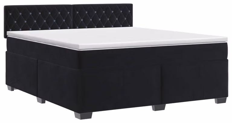Letto con rete a molle e materasso, colore nero, dimensioni 180 x 200 cm, rivestito in velluto