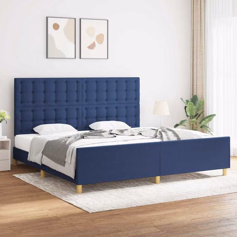 vidaXL Giroletto senza Materasso Blu in Tessuto e Legno di Larice L/P/H: 200 x 200 x 128 cm