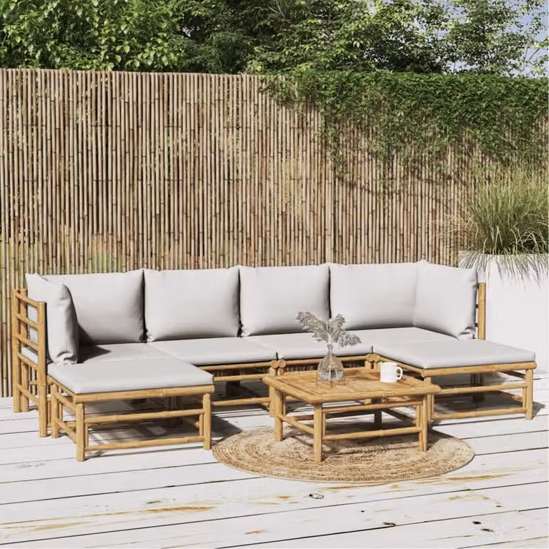 Maison Exclusive - Set da giardino da 7 pezzi con cuscini grigio chiaro in bambù