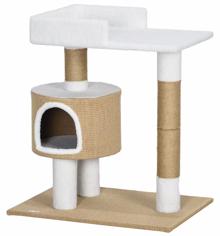 PawHut, tiragraffi per gatti, 79 cm. Piccolo tiragraffi con cuccia e area relax