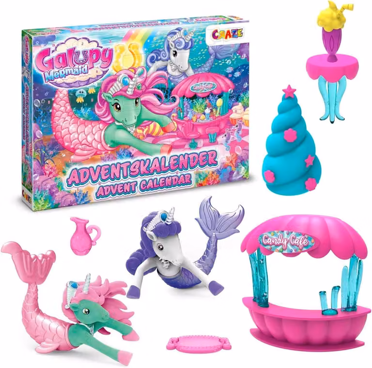 Calendario dell'Avvento GALUPY, unicorno scintillante - Unicorno - Calendario di Natale per bambine - Giocattoli - Calendario - Contenuti divertenti