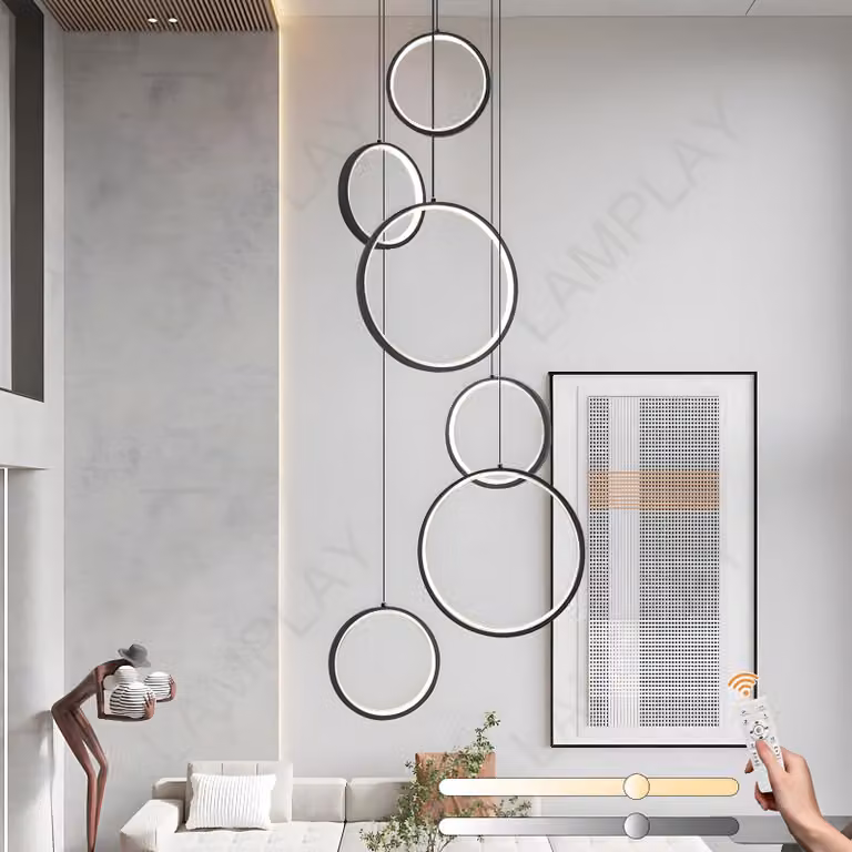Lampada a soffitto a LED con 6 anelli neri, dimmerabile, temperatura di colore regolabile da 3000K a 6000K