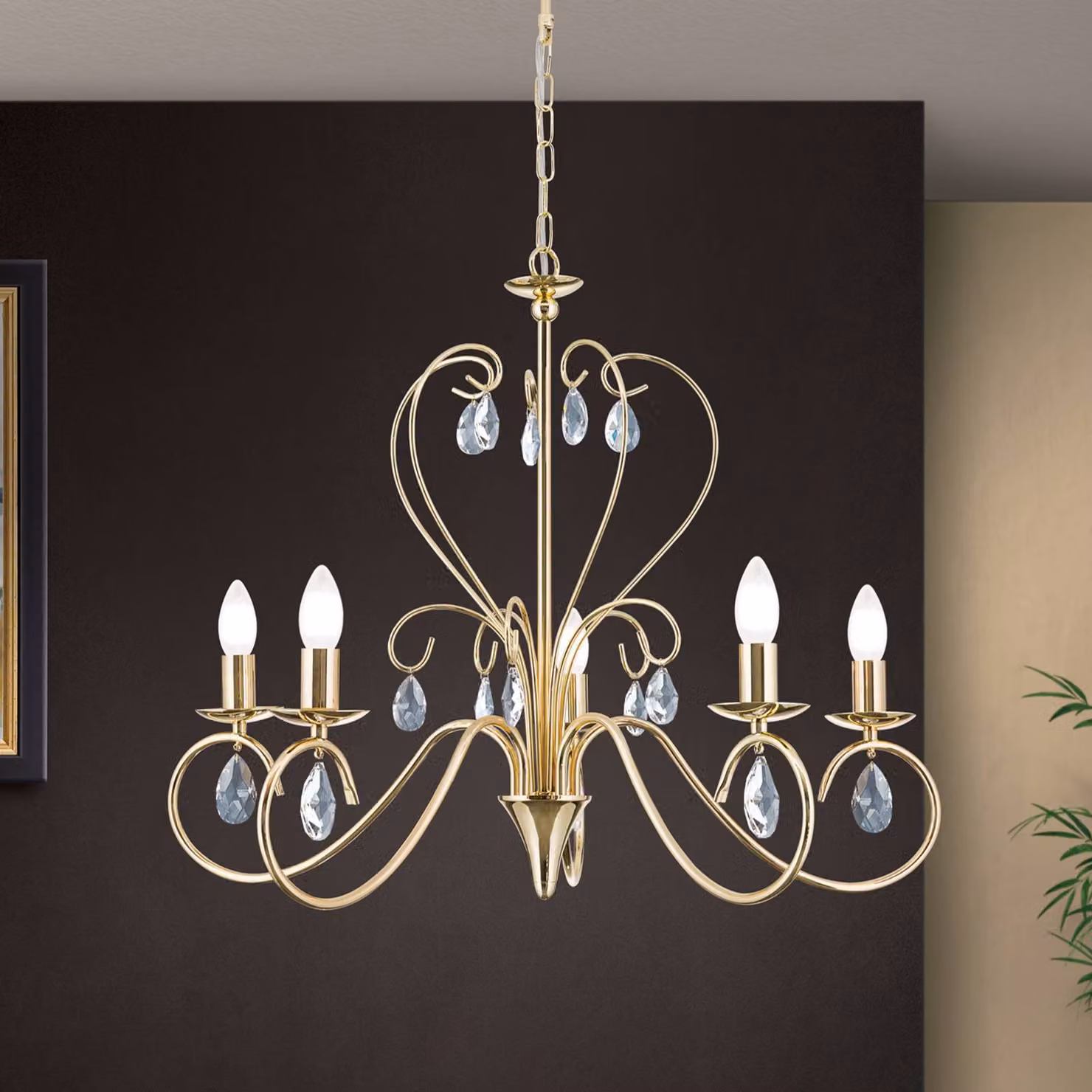 ORION Lampadario di cristallo Alessia, dimmerabile, Ottone / Oro, Soggiorno / Sala da pranzo, Metallo, Lampadario di cristallo