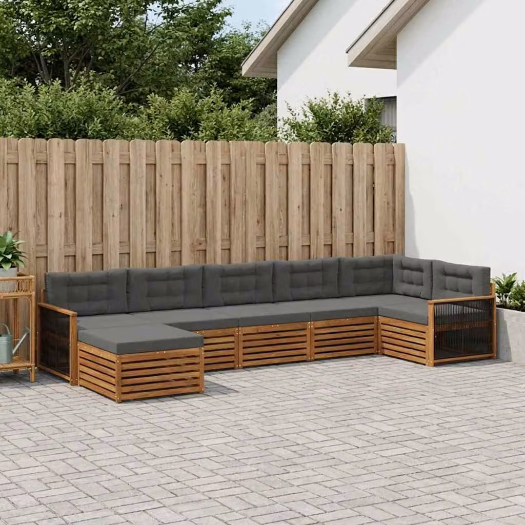 Set di divani da esterno vidaXL 7 pz in legno di acacia con cuscini, forma a L, colori beige e antracite